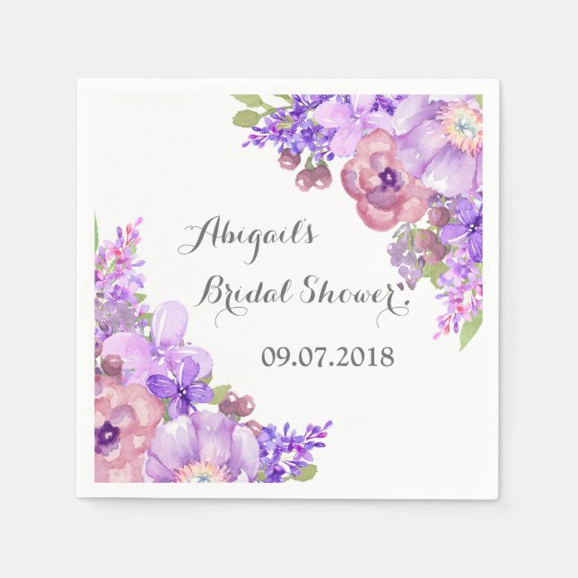 Rustic Lilac Purple Floral Bridal Shower Napkins (Front)