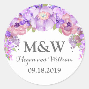 Rustic Lilac Purple Floral Monogram Wedding Tag
