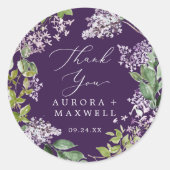 Rustic Lilac | Purple Thank You Wedding Favour Classic Round Sticker (Front)