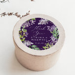 Rustic Lilac | Purple Thank You Wedding Favour Classic Round Sticker<br><div class="desc">These rustic lilac purple thank you wedding favour stickers are perfect for a spring or summer wedding reception. The romantic and elegant floral design features watercolor purple lilac wildflowers with a boho country garden feel. Personalise the sticker labels with your names, the event (if applicable), and the date. These stickers...</div>