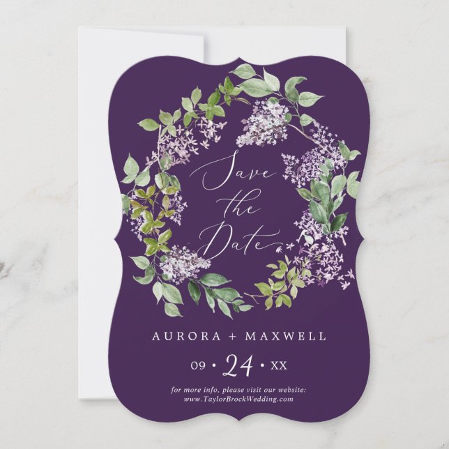 Rustic Lilac | Purple Wedding Save The Date (Front)