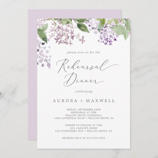 Rustic Lilac Rehearsal Dinner Invitation (Front/Back)