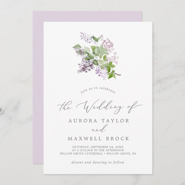 Rustic Lilac Simple Wedding Invitation (Front/Back)