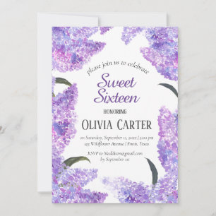 Rustic Lilac Sweet Sixteen Lavender Birthday Invitation
