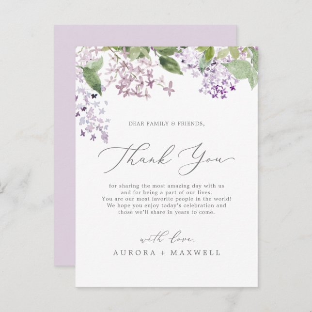 Rustic Lilac Thank You Reception Card (Front/Back)
