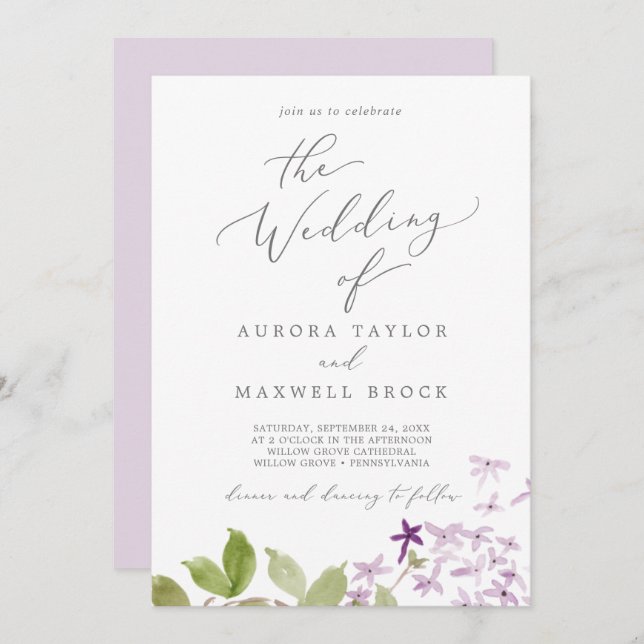 Rustic Lilac The Wedding Of Invitation (Front/Back)