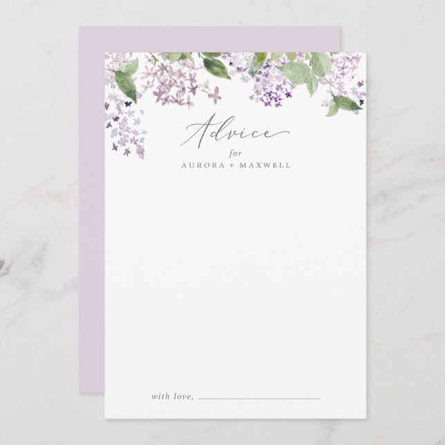 Rustic Lilac Wedding Advice Card (Front/Back)