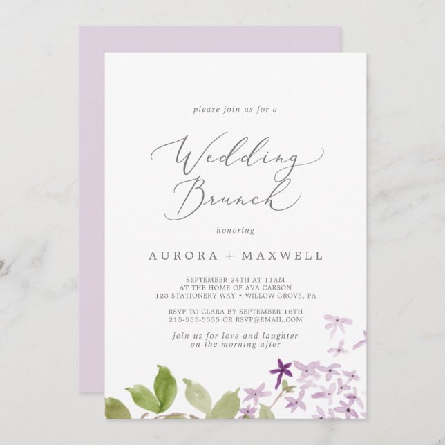 Rustic Lilac Wedding Brunch Invitation (Front/Back)
