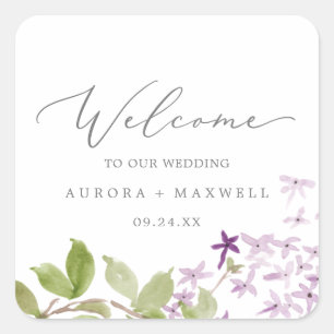 Rustic Lilac Wedding Welcome Square Sticker