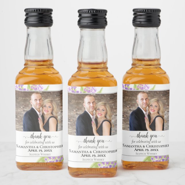 Rustic Lilacs Floral Wedding Thank You Photo Liquor Bottle Label (Bottles)