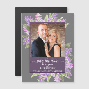 Rustic Lilacs & Photo Grey Wedding Save the Date Magnetic Invitation