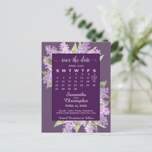 Rustic Lilacs Wedding Save the Date Calendar Plum Announcement Postcard