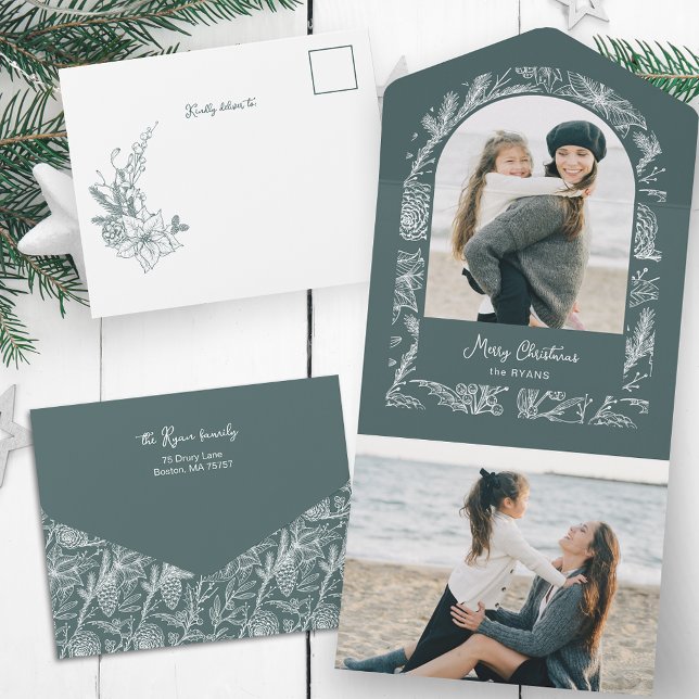 Rustic Line Drawn Christmas Botanical Arch 1-Photo All In One Invitation (Creator Uploaded)