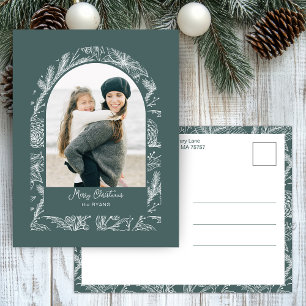 Rustic Line Drawn Christmas Botanical Arch 1-Photo Holiday Postcard