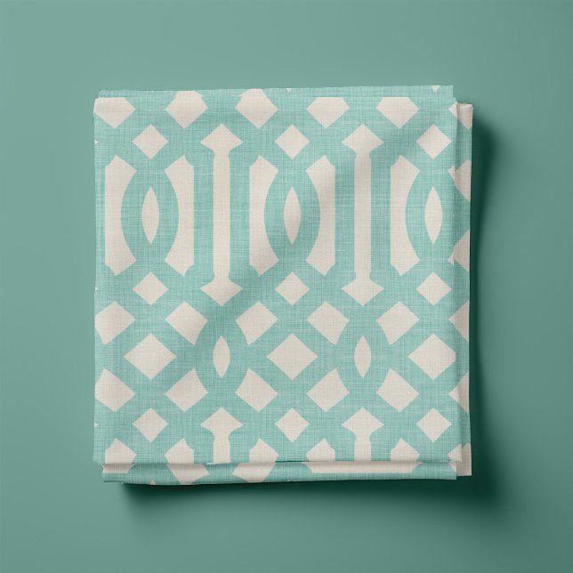 Rustic Linen Beige and Aqua Trellis Fabric (Creator Uploaded)