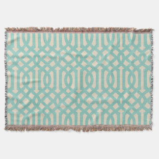 Rustic Linen Beige and Aqua Trellis Throw Blanket