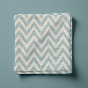 Rustic Linen Beige and Blue Chevron Fabric
