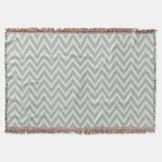 Rustic Linen Beige and Blue Chevron Throw Blanket
