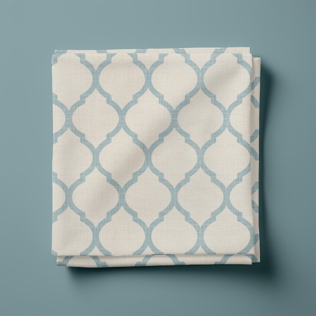 Rustic Linen Beige and Blue Moroccan Quatrefoil Fabric (Creator Uploaded)