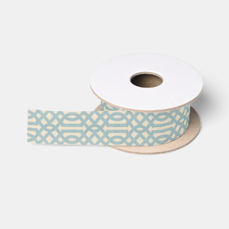 Rustic Linen Beige and Blue Trellis Satin Ribbon