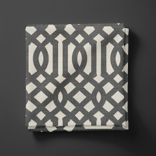 Rustic Linen Beige and Charcoal Grey Trellis Fabric