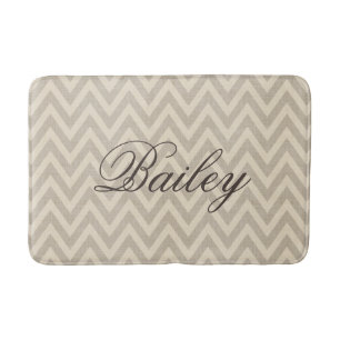 Rustic Linen Beige and Taupe Chevron Monogram Bath Mat