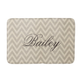Rustic Linen Beige and Taupe Chevron Monogram Bath Mat