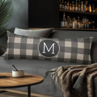 Rustic Linen Black Buffalo Plaid Pattern Monogram
