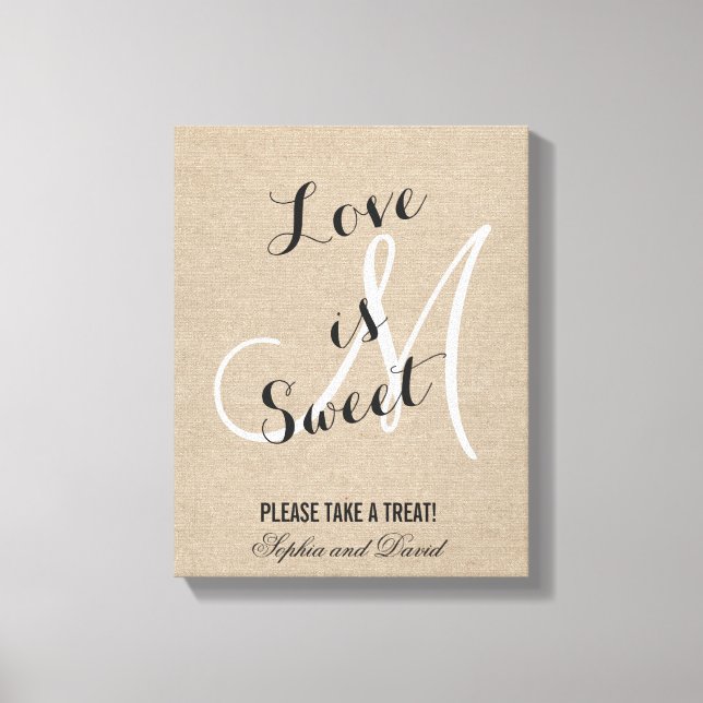 Rustic Linen Canvas Wedding Monogram LOVE is SWEET (Front)