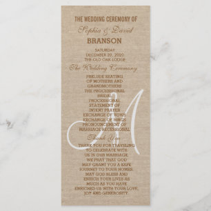 Rustic Linen Canvas Wedding Monogram Program Programme