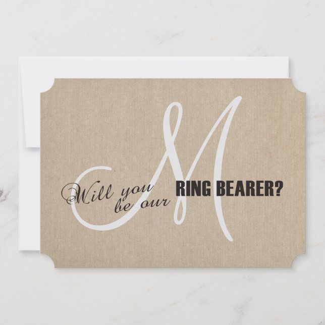 Rustic Linen Canvas Wedding Monogram Ring Bearer (Front)