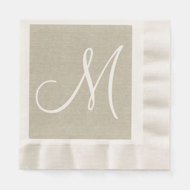 Rustic Linen Initial | Wedding Paper Napkins (Front)