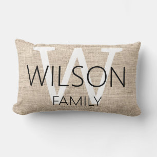 Rustic Linen Monogrammed Family Lumbar Cushion