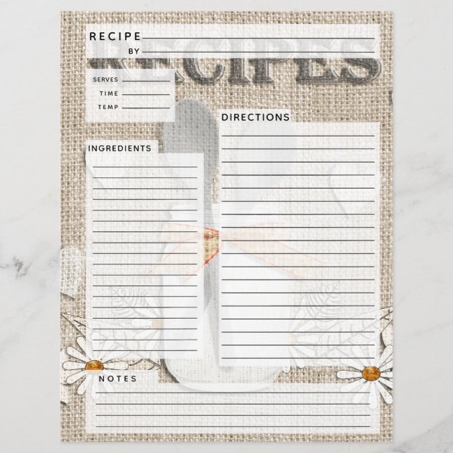 Rustic Linen Recipe Insert for Bridal Showers (Front)