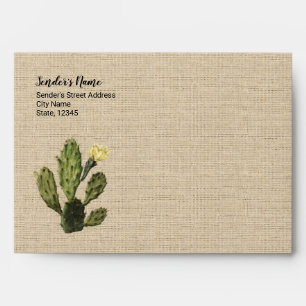 Rustic Linen Vintage Cactus Drawing Cute Envelope