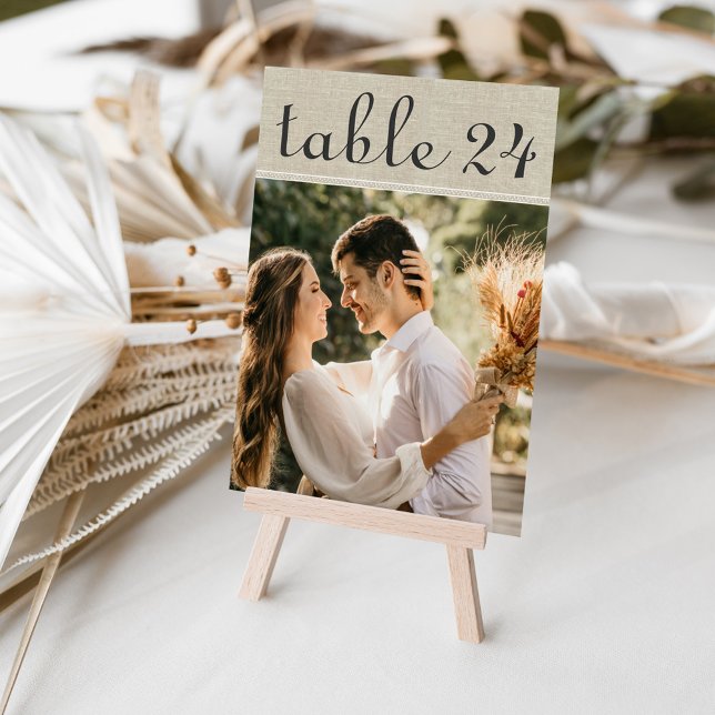 Rustic Linen Wedding Photo Table Number (Creator Uploaded)