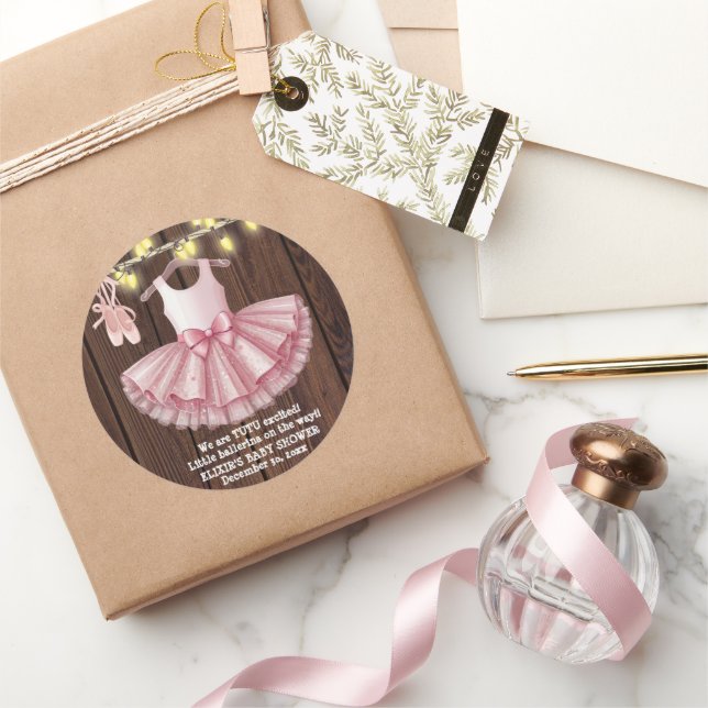 Rustic Little Ballerina Tutu Glitter Baby Shower Classic Round Sticker (Gifting)