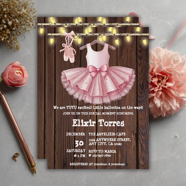 Rustic Little Ballerina Tutu Glitter Baby Shower Invitation (Creator Uploaded)