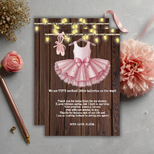 Rustic Little Ballerina Tutu Glitter Baby Shower Thank You Card