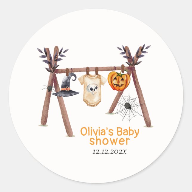 Rustic Little Boo Halloween Clothes Baby Shower  Classic Round Sticker (Front)