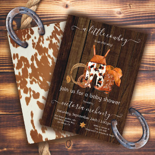 Rustic Little Cowboy Western Wood Baby Shower Invitation