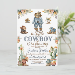 Rustic Little Cowdoy Wild West Boy Baby Shower Invitation