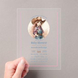 Rustic Little Cowgirl Western Baby Shower Acrylic Invitations