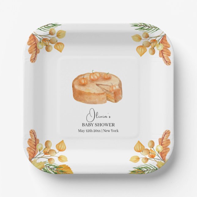 Rustic Little Cutie Pumpkin Pie Fall Baby Shower Paper Plate (Front)