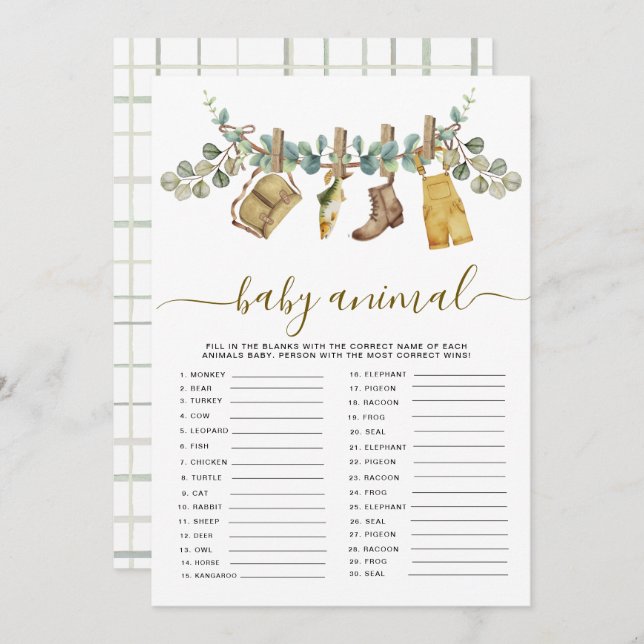 Rustic Little Fisherman Baby Animal Shower Card (Front/Back)