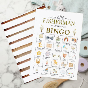 Rustic Little Fisherman Baby Shower Bingo Card 
