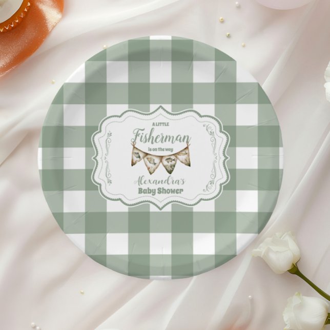 Rustic Little Fisherman Fishing   Baby Shower Paper Plate (Creator Uploaded)
