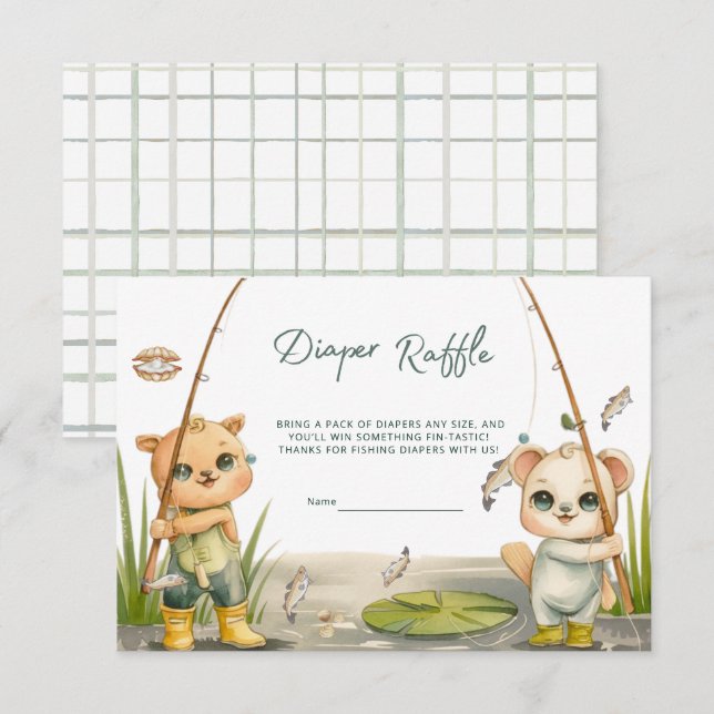 Rustic Little Fisherman Reel Diaper Raffle Enclosure Card (Front/Back)