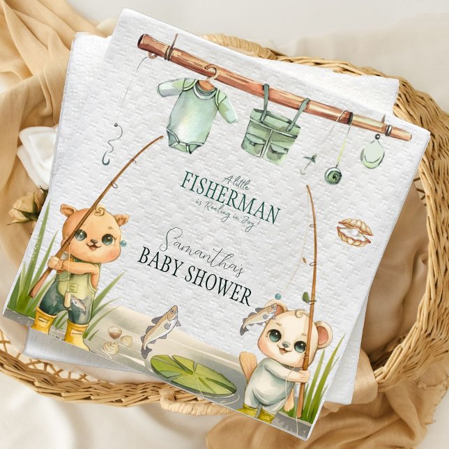Rustic Little Fisherman Reel in Joy Baby Shower Napkin (Creator Uploaded)