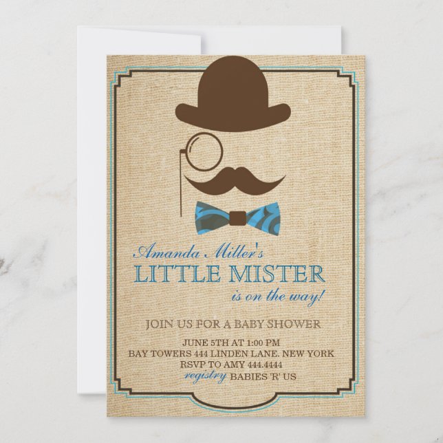 Rustic Little Mister Baby Shower Boy Invitations (Front)